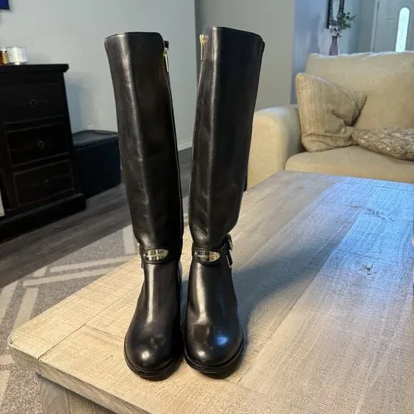 Michael Kors Womens Riding Boots Knee High Leather Black Size 6.5 Side Zip - Picture 6 of 10
